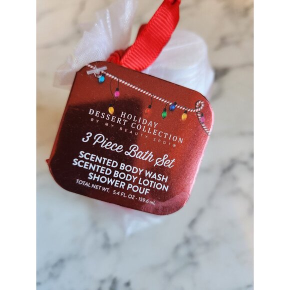 My Beauty Spot Raspberry Swirl 3-Piece Bath Set Body Wash & Lotion Shower Pouf - Picture 2 of 3